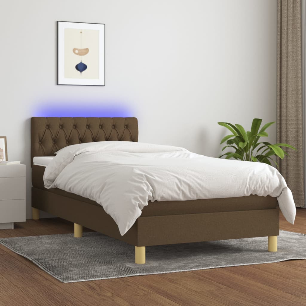 Boxspring met matras en LED stof donkerbruin 100x200 cm is nu te koop bij PeponiXL, paradijselijk wonen!