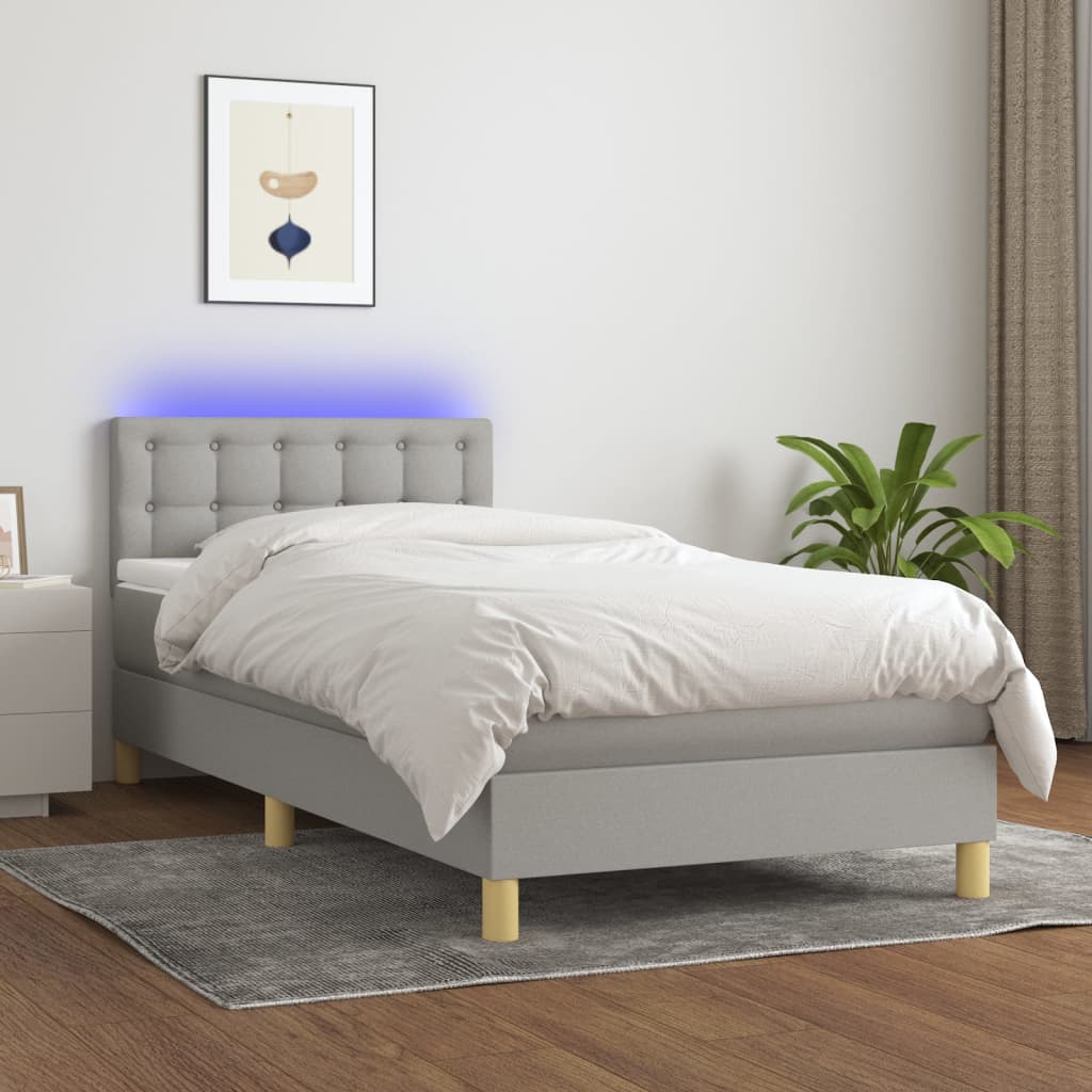 Boxspring met matras en LED stof lichtgrijs 90x200 cm is nu te koop bij PeponiXL, paradijselijk wonen!