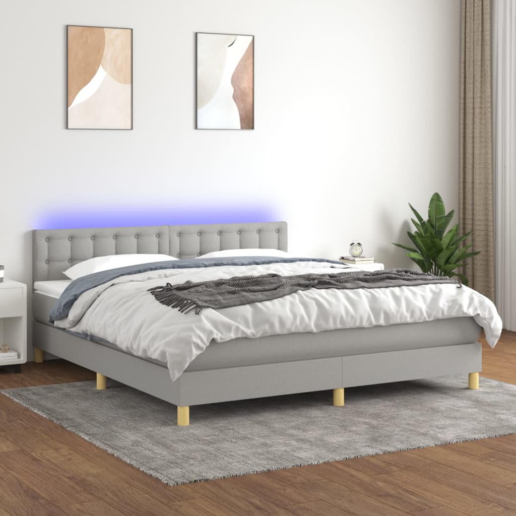 Boxspring met matras en LED stof lichtgrijs 160x200 cm is nu te koop bij PeponiXL, paradijselijk wonen!