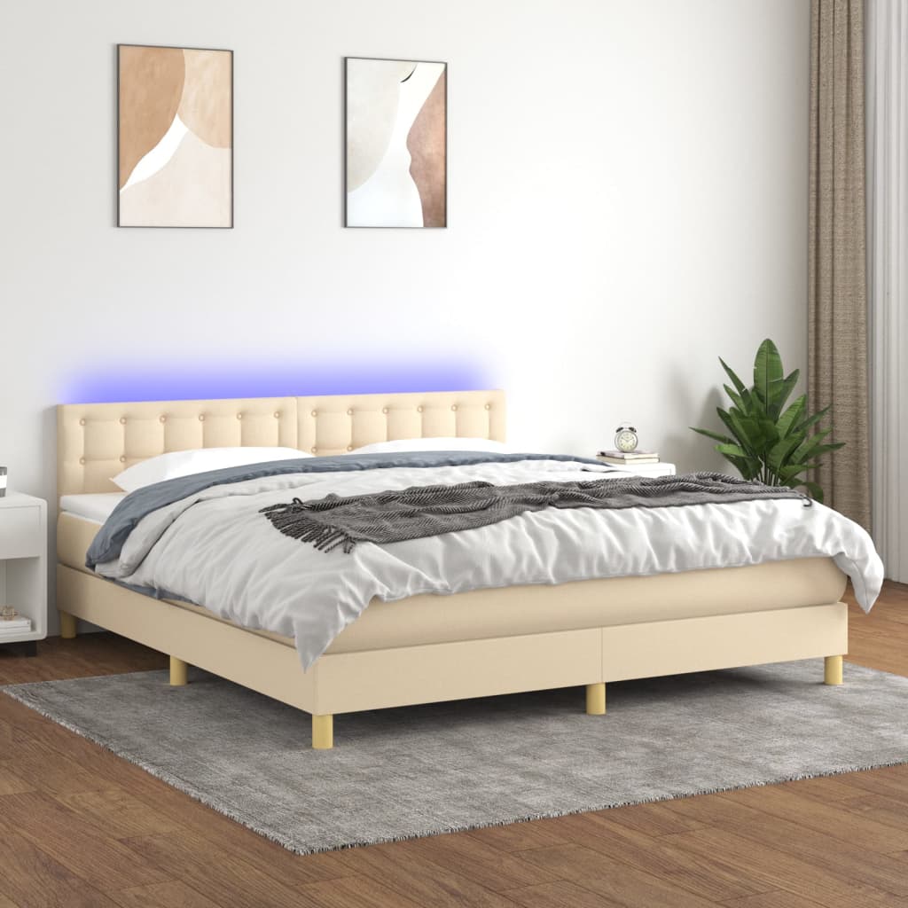 Boxspring met matras en LED stof crèmekleurig 160x200 cm is nu te koop bij PeponiXL, paradijselijk wonen!
