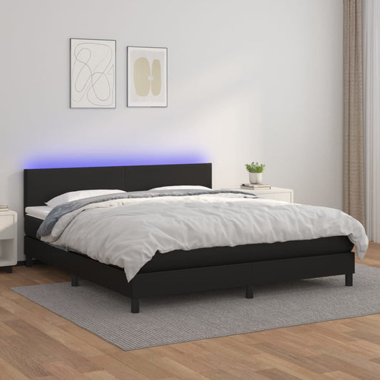 Boxspring met matras en LED kunstleer zwart 180x200 cm is nu te koop bij PeponiXL, paradijselijk wonen!