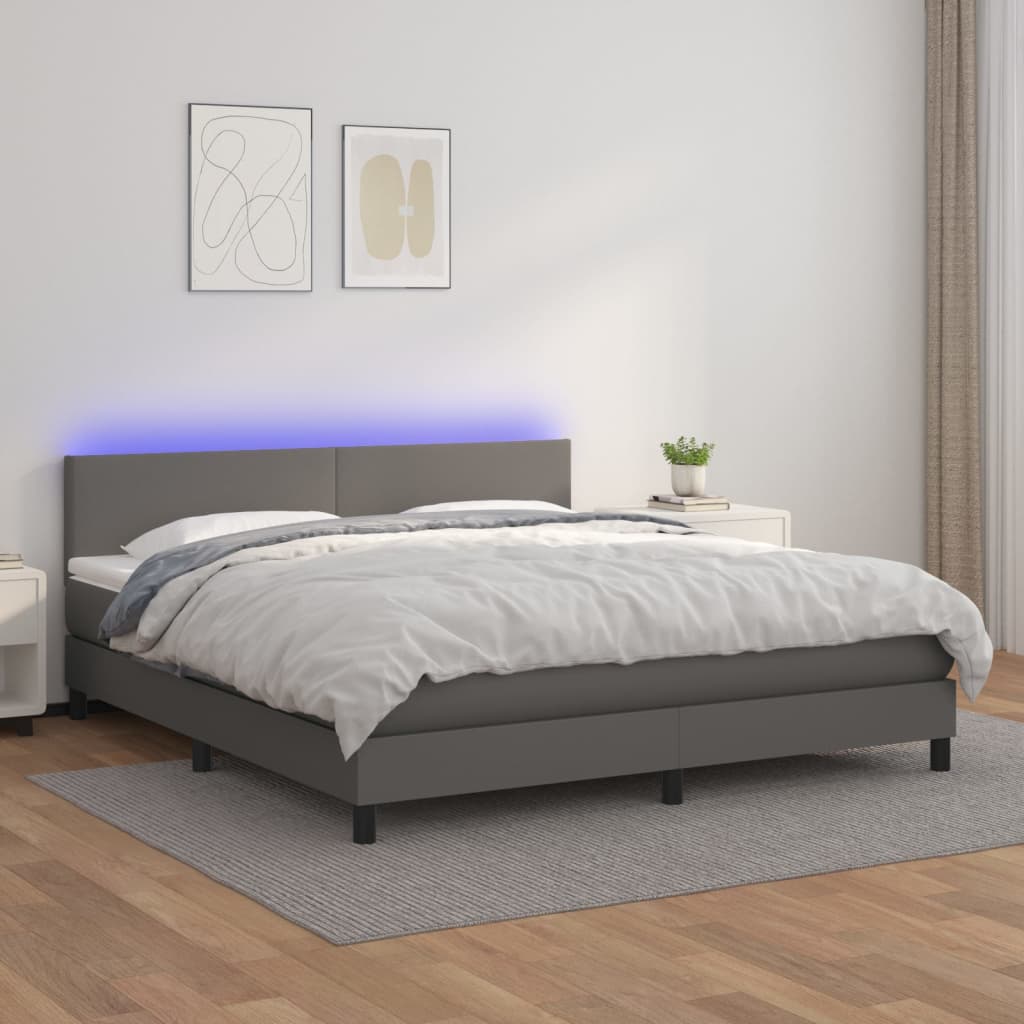 Boxspring met matras en LED kunstleer grijs 180x200 cm is nu te koop bij PeponiXL, paradijselijk wonen!
