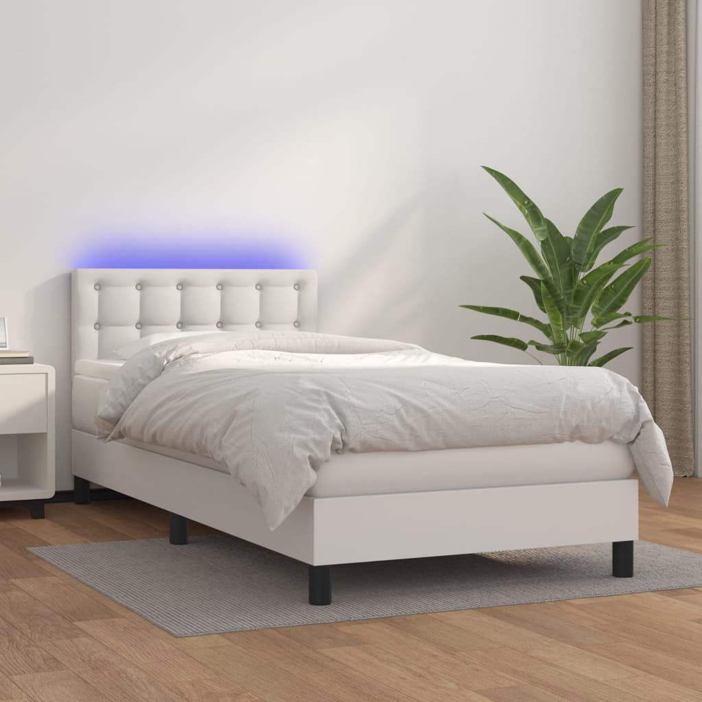 Boxspring met matras en LED kunstleer wit 90x200 cm is nu te koop bij PeponiXL, paradijselijk wonen!