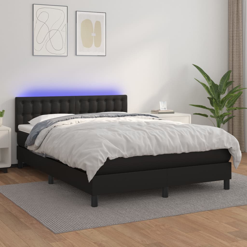Boxspring met matras en LED kunstleer zwart 140x190 cm is nu te koop bij PeponiXL, paradijselijk wonen!