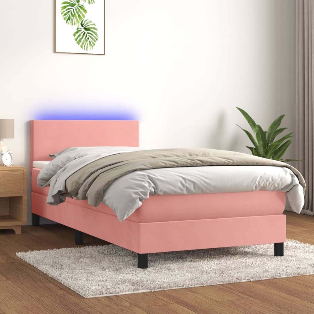 Boxspring met matras en LED fluweel roze 80x200 cm is nu te koop bij PeponiXL, paradijselijk wonen!