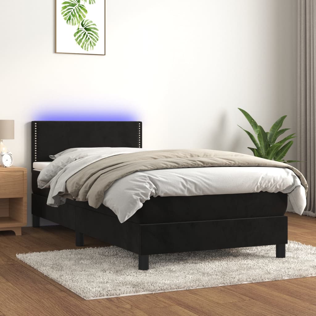 Boxspring met matras en LED fluweel zwart 100x200 cm is nu te koop bij PeponiXL, paradijselijk wonen!