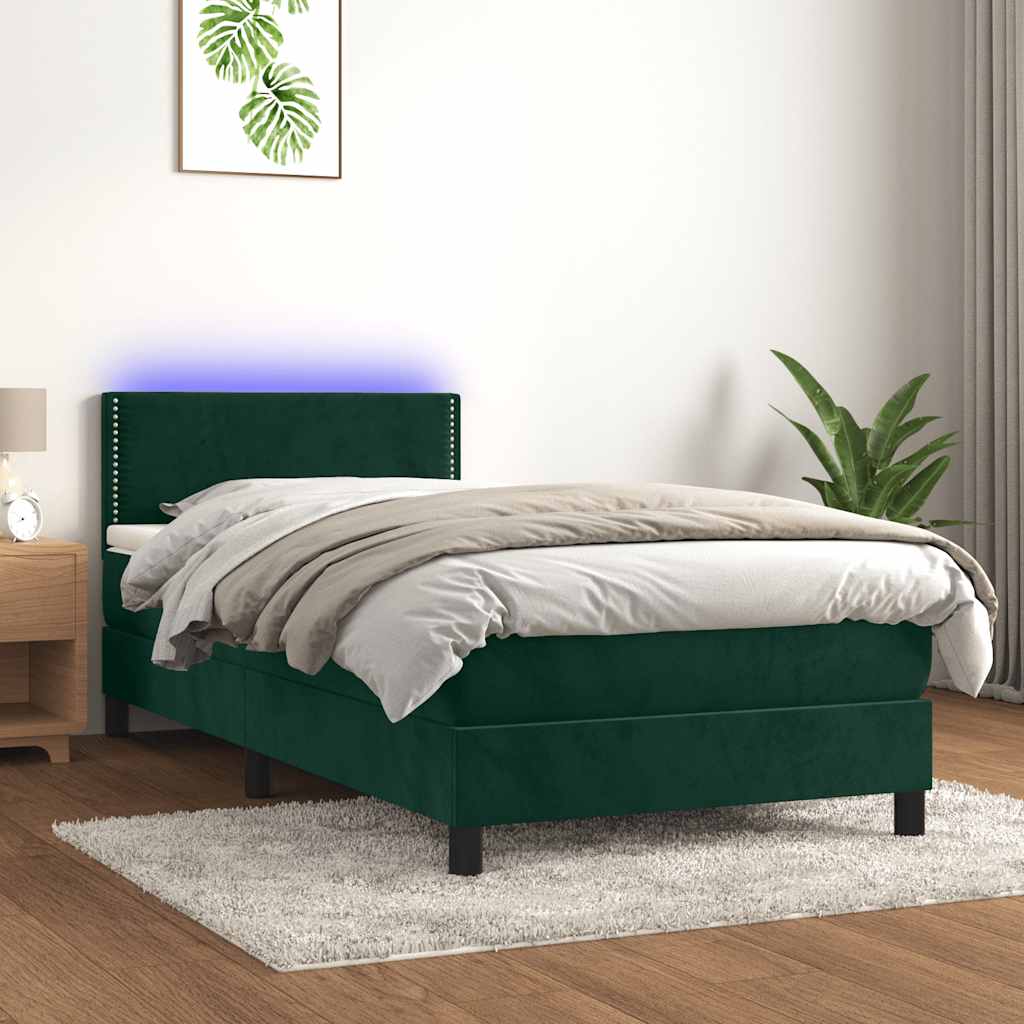 Boxspring met matras en LED fluweel donkergroen 100x200 cm is nu te koop bij PeponiXL, paradijselijk wonen!