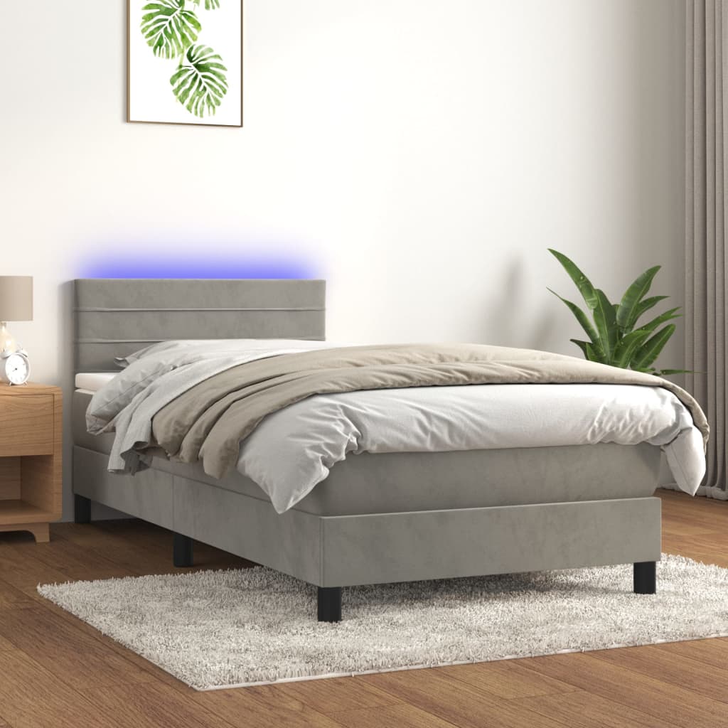Boxspring met matras en LED fluweel lichtgrijs 80x200 cm is nu te koop bij PeponiXL, paradijselijk wonen!