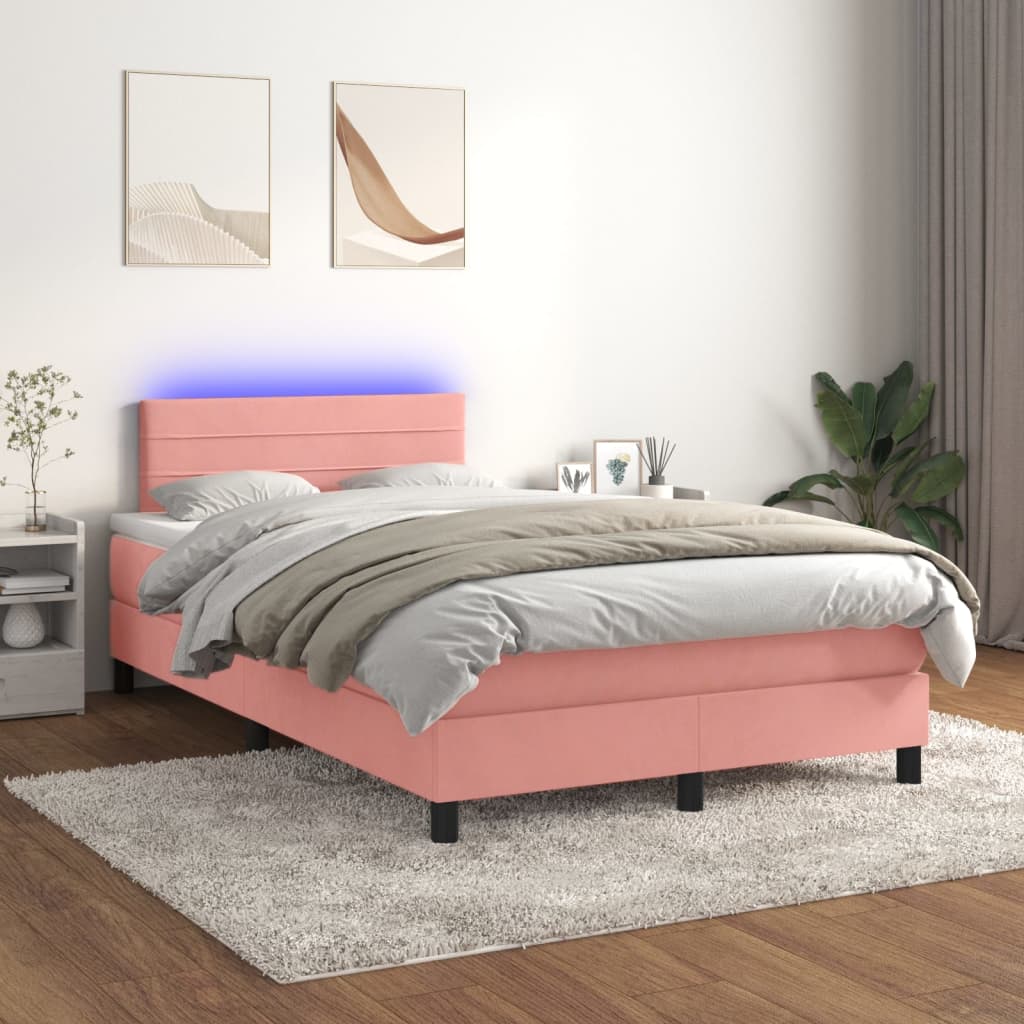 Boxspring met matras en LED fluweel roze 120x200 cm is nu te koop bij PeponiXL, paradijselijk wonen!