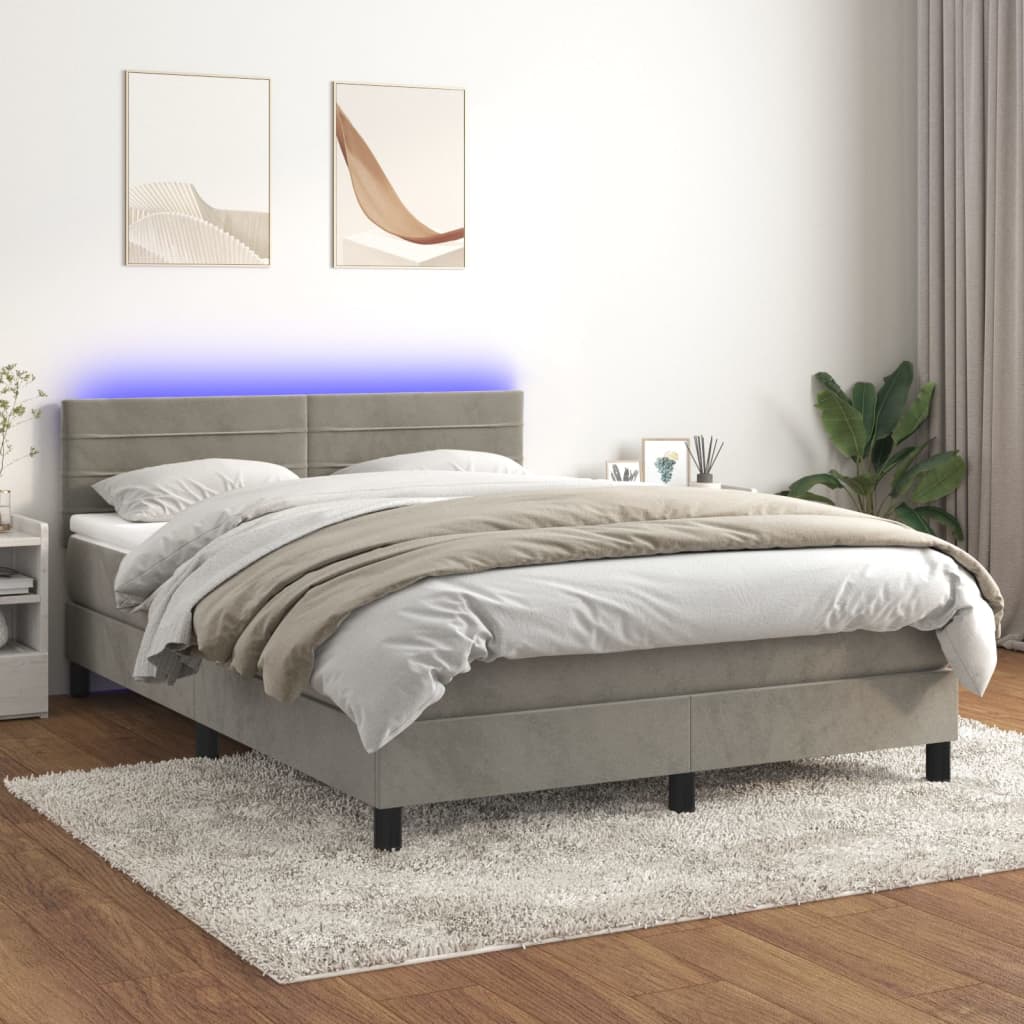 Boxspring met matras en LED fluweel lichtgrijs 140x190 cm is nu te koop bij PeponiXL, paradijselijk wonen!
