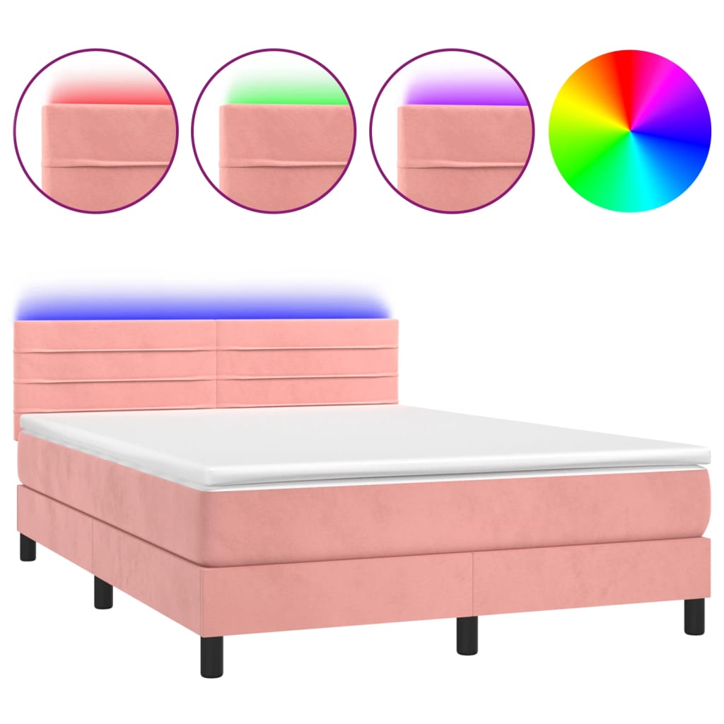 Boxspring met matras en LED fluweel roze 140x200 cm is nu te koop bij PeponiXL, paradijselijk wonen!