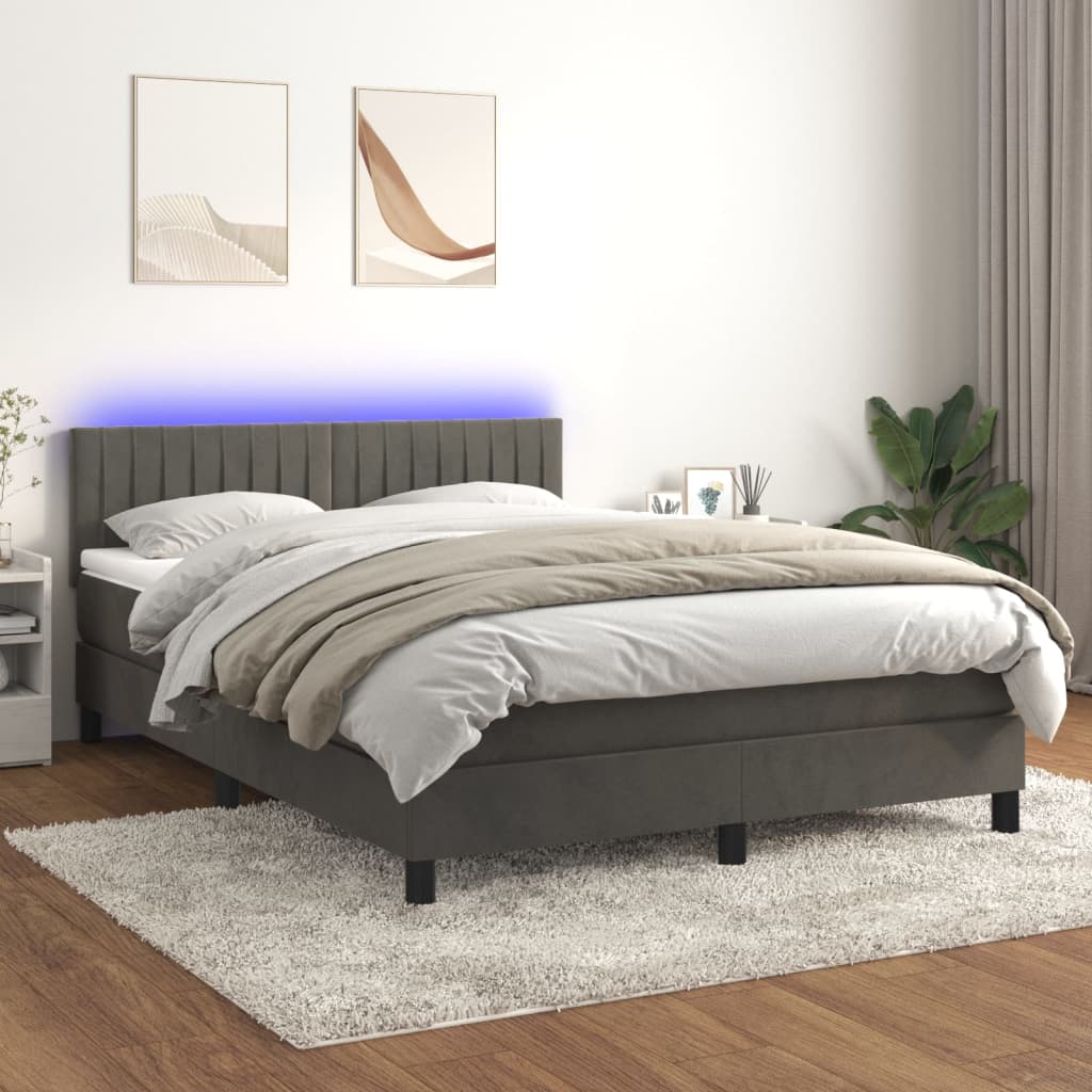 Boxspring met matras en LED fluweel donkergrijs 140x200 cm is nu te koop bij PeponiXL, paradijselijk wonen!