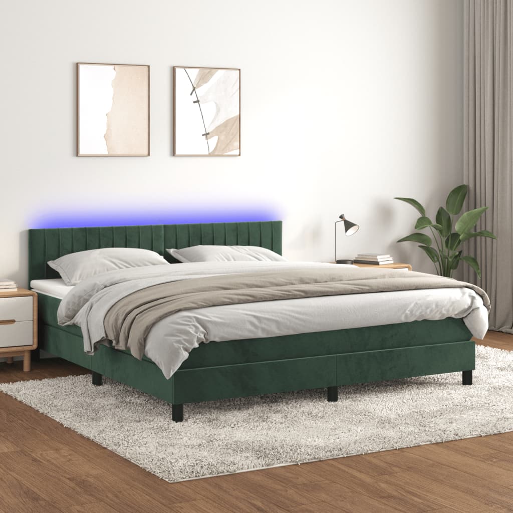 Boxspring met matras en LED fluweel donkergroen 180x200 cm is nu te koop bij PeponiXL, paradijselijk wonen!