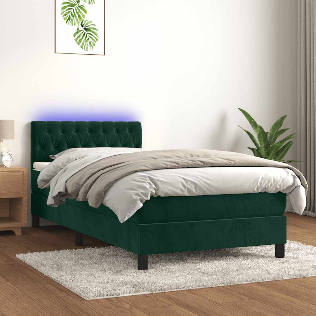 Boxspring met matras en LED fluweel donkergroen 90x200 cm is nu te koop bij PeponiXL, paradijselijk wonen!