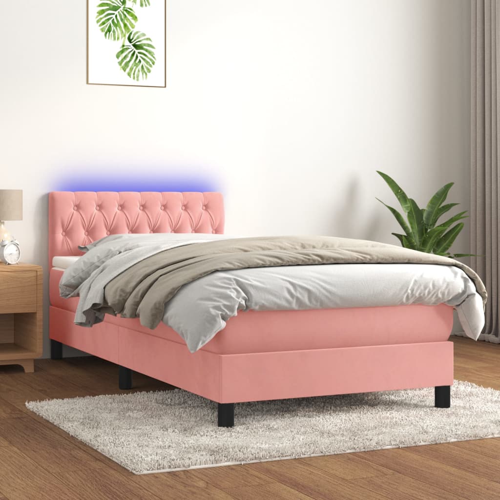 Boxspring met matras en LED fluweel roze 90x200 cm is nu te koop bij PeponiXL, paradijselijk wonen!