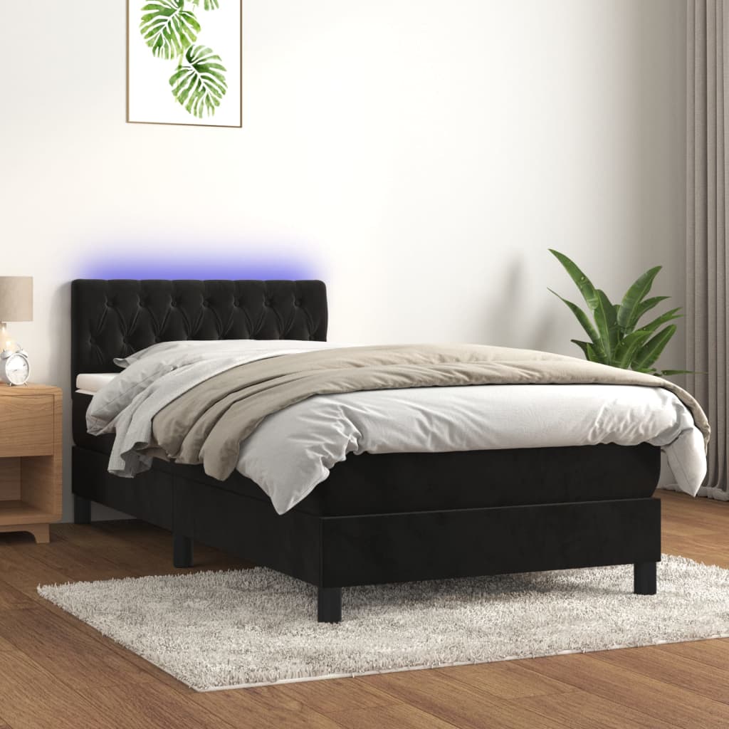 Boxspring met matras en LED fluweel zwart 100x200 cm is nu te koop bij PeponiXL, paradijselijk wonen!