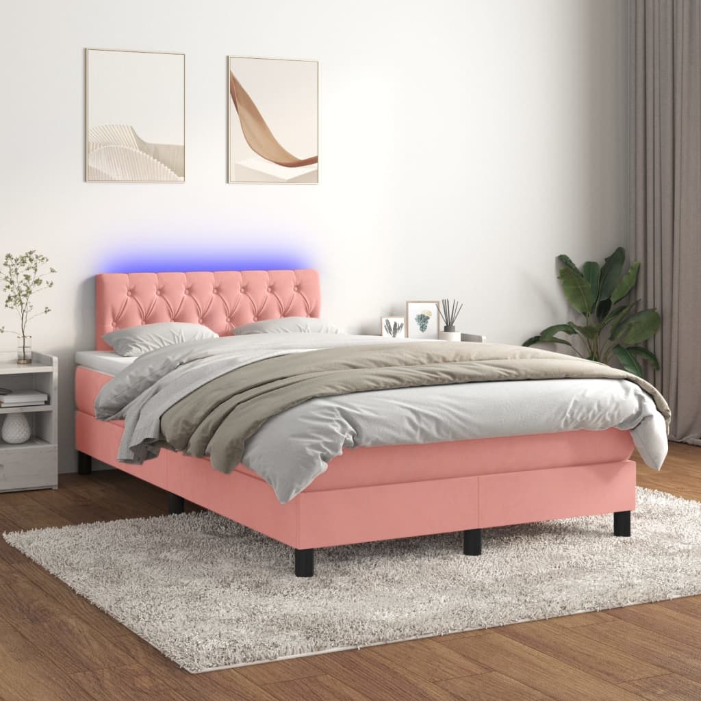 Boxspring met matras en LED fluweel roze 120x200 cm is nu te koop bij PeponiXL, paradijselijk wonen!