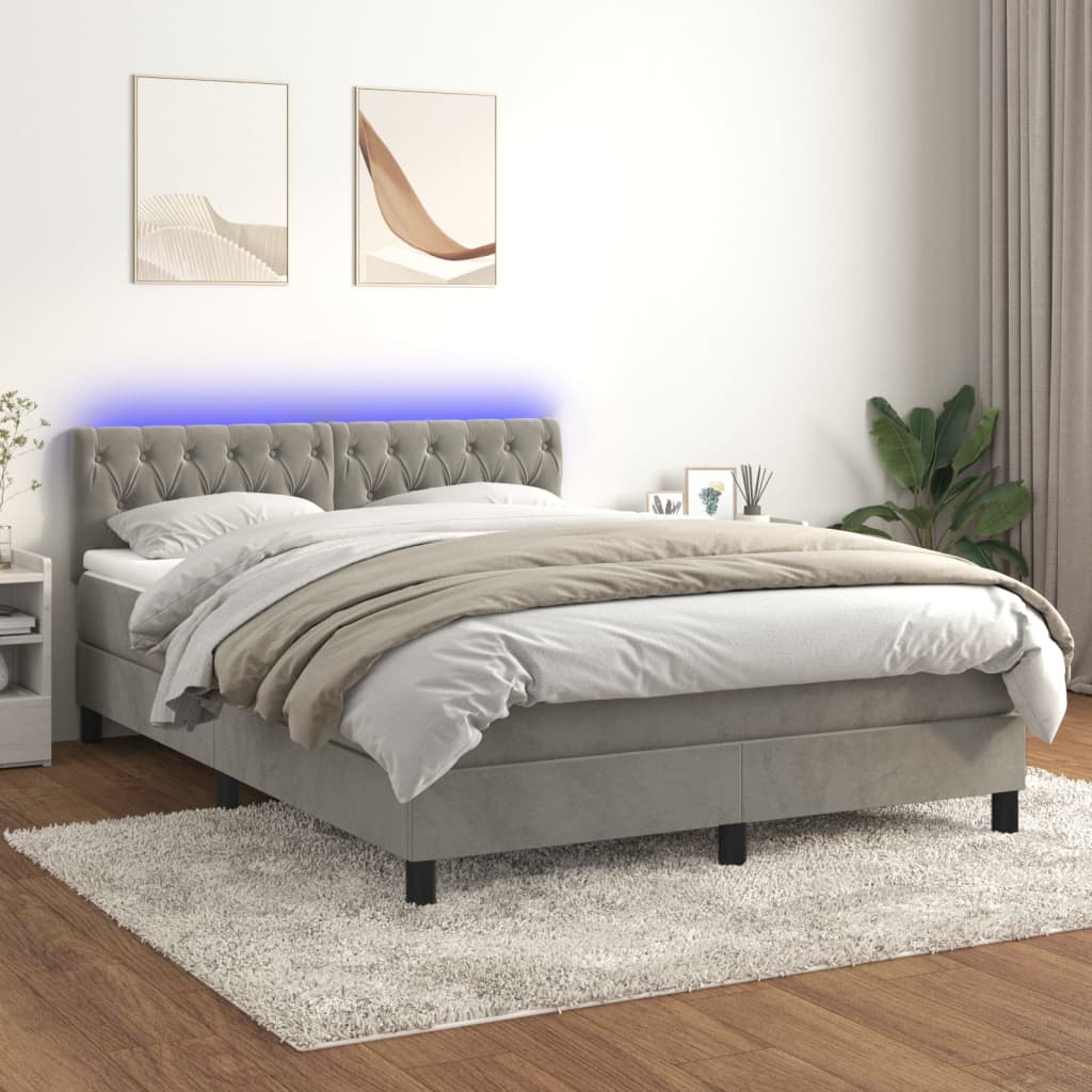Boxspring met matras en LED fluweel lichtgrijs 140x190 cm is nu te koop bij PeponiXL, paradijselijk wonen!
