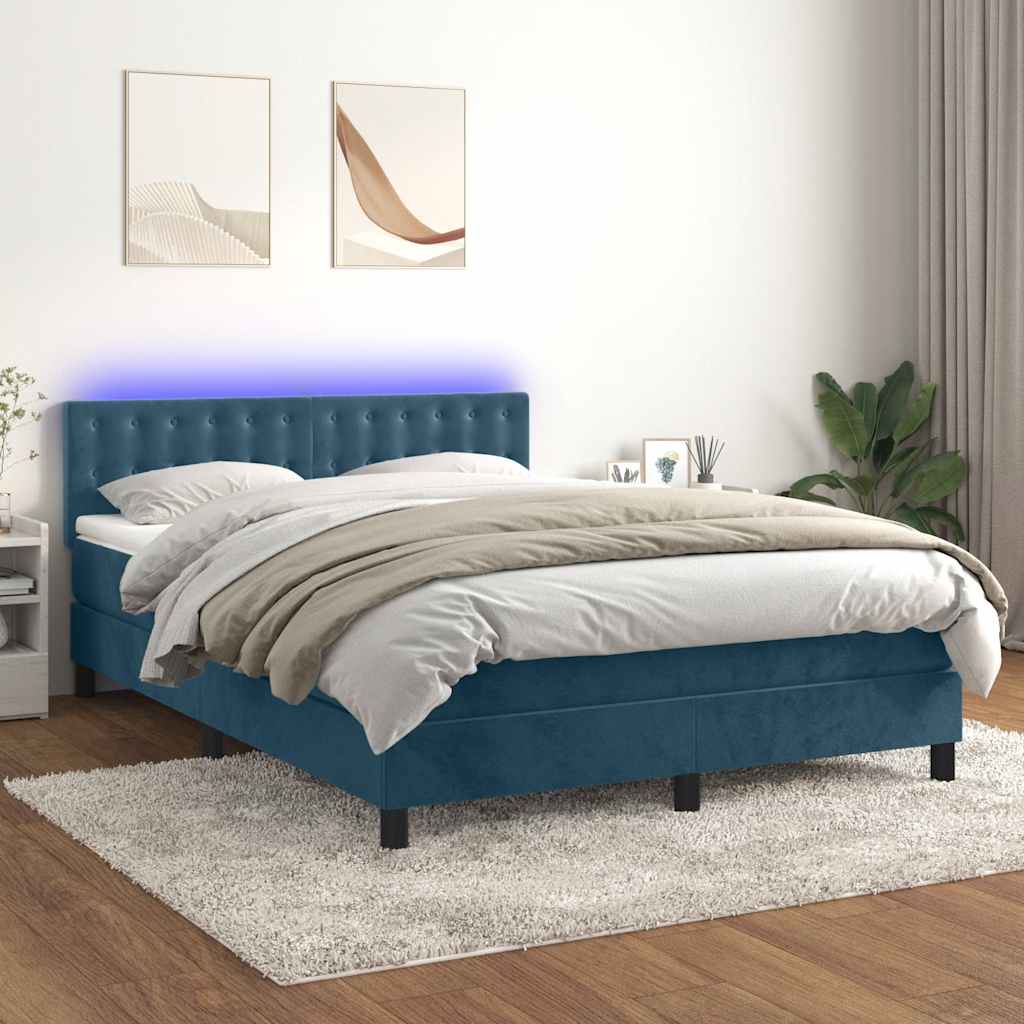 Boxspring met matras en LED fluweel donkerblauw 140x200 cm is nu te koop bij PeponiXL, paradijselijk wonen!
