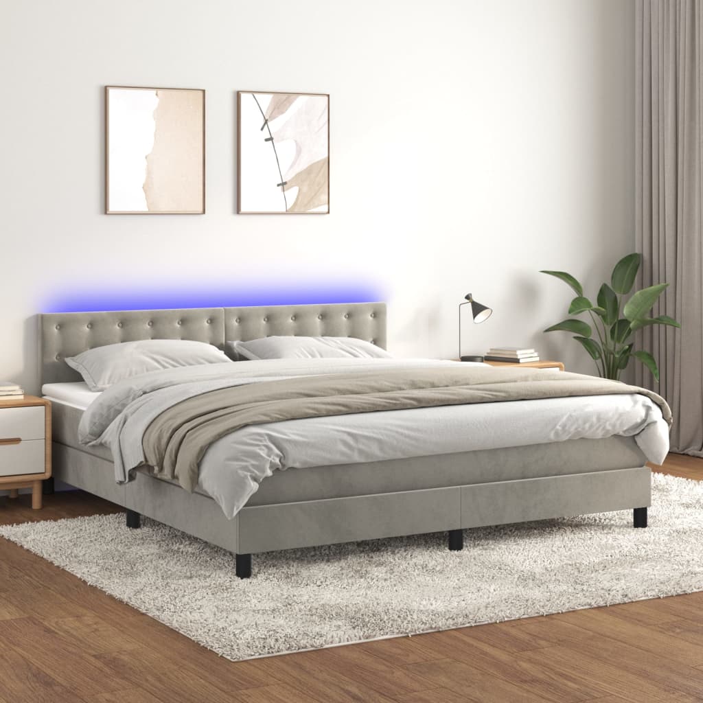 Boxspring met matras en LED fluweel lichtgrijs 160x200 cm is nu te koop bij PeponiXL, paradijselijk wonen!