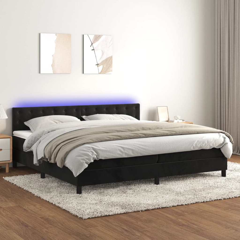 Boxspring met matras en LED fluweel zwart 200x200 cm is nu te koop bij PeponiXL, paradijselijk wonen!