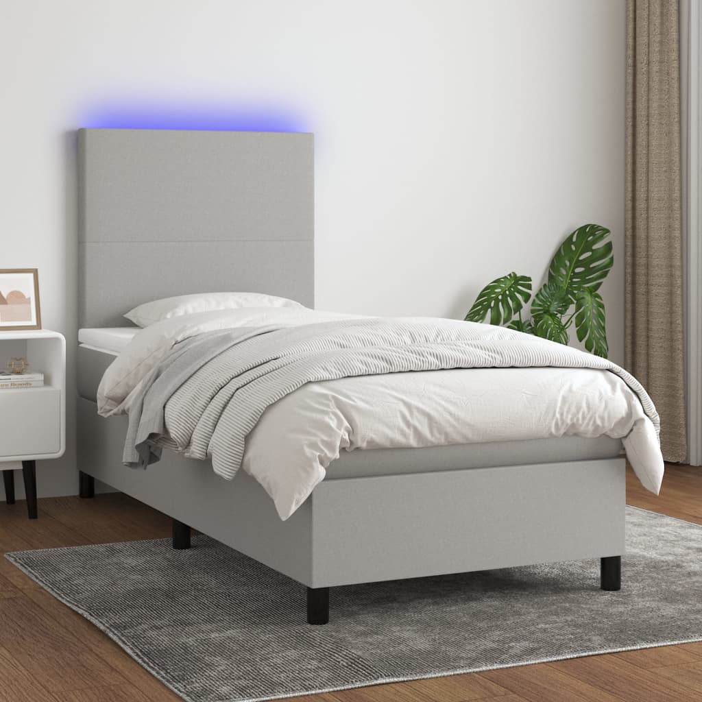 Boxspring met matras en LED stof lichtgrijs 80x200 cm is nu te koop bij PeponiXL, paradijselijk wonen!
