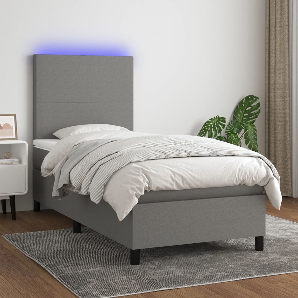 Boxspring met matras en LED stof donkergrijs 90x200 cm is nu te koop bij PeponiXL, paradijselijk wonen!