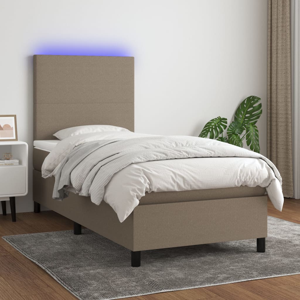 Boxspring met matras en LED stof taupe 80x200 cm is nu te koop bij PeponiXL, paradijselijk wonen!