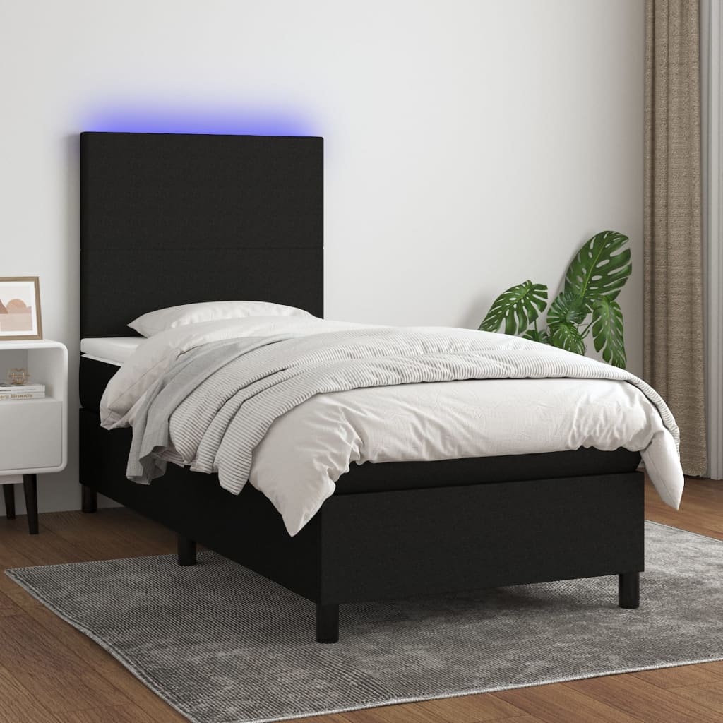 Boxspring met matras en LED stof zwart 100x200 cm is nu te koop bij PeponiXL, paradijselijk wonen!