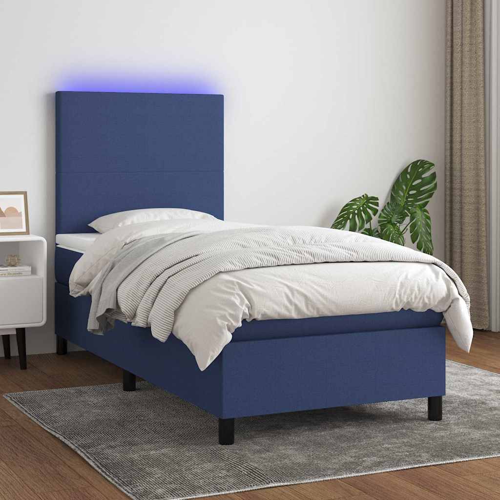 Boxspring met matras en LED stof blauw 100x200 cm is nu te koop bij PeponiXL, paradijselijk wonen!