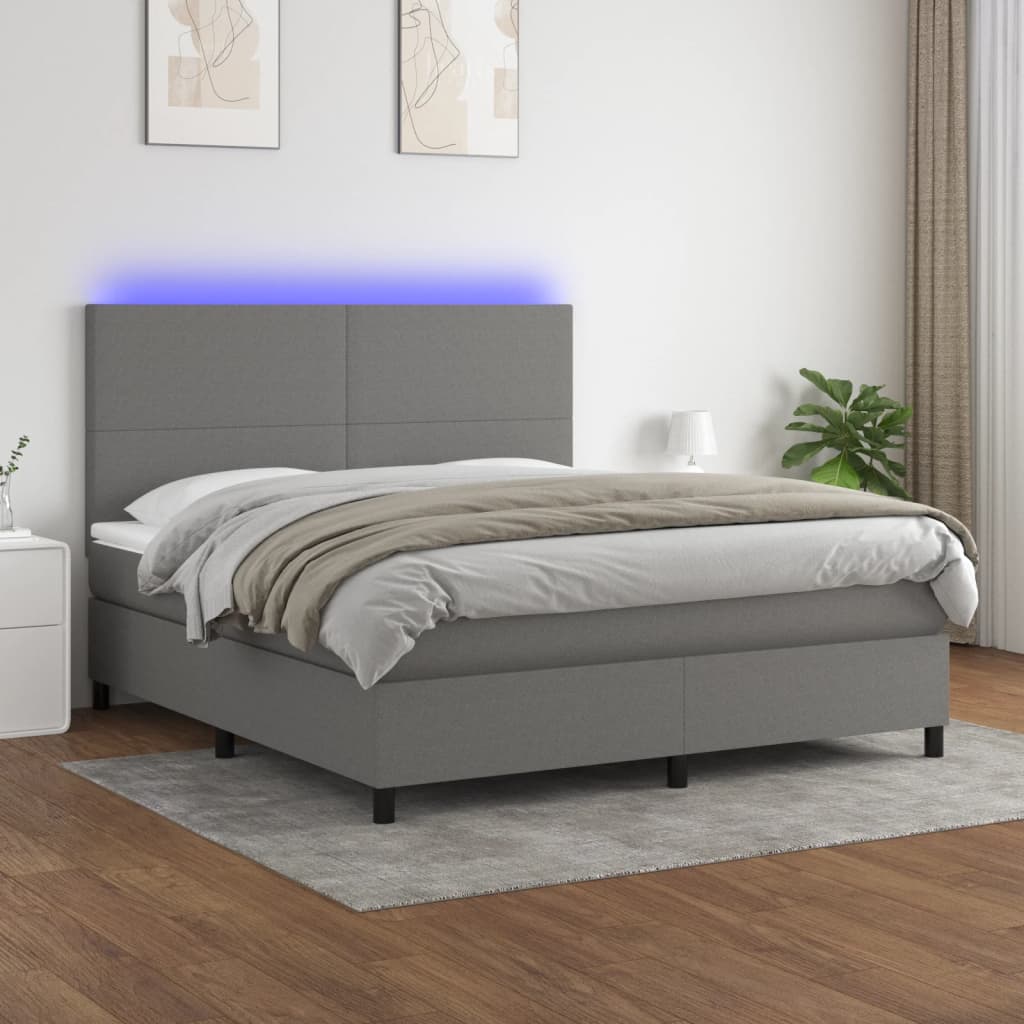 Boxspring met matras en LED stof donkergrijs 160x200 cm is nu te koop bij PeponiXL, paradijselijk wonen!