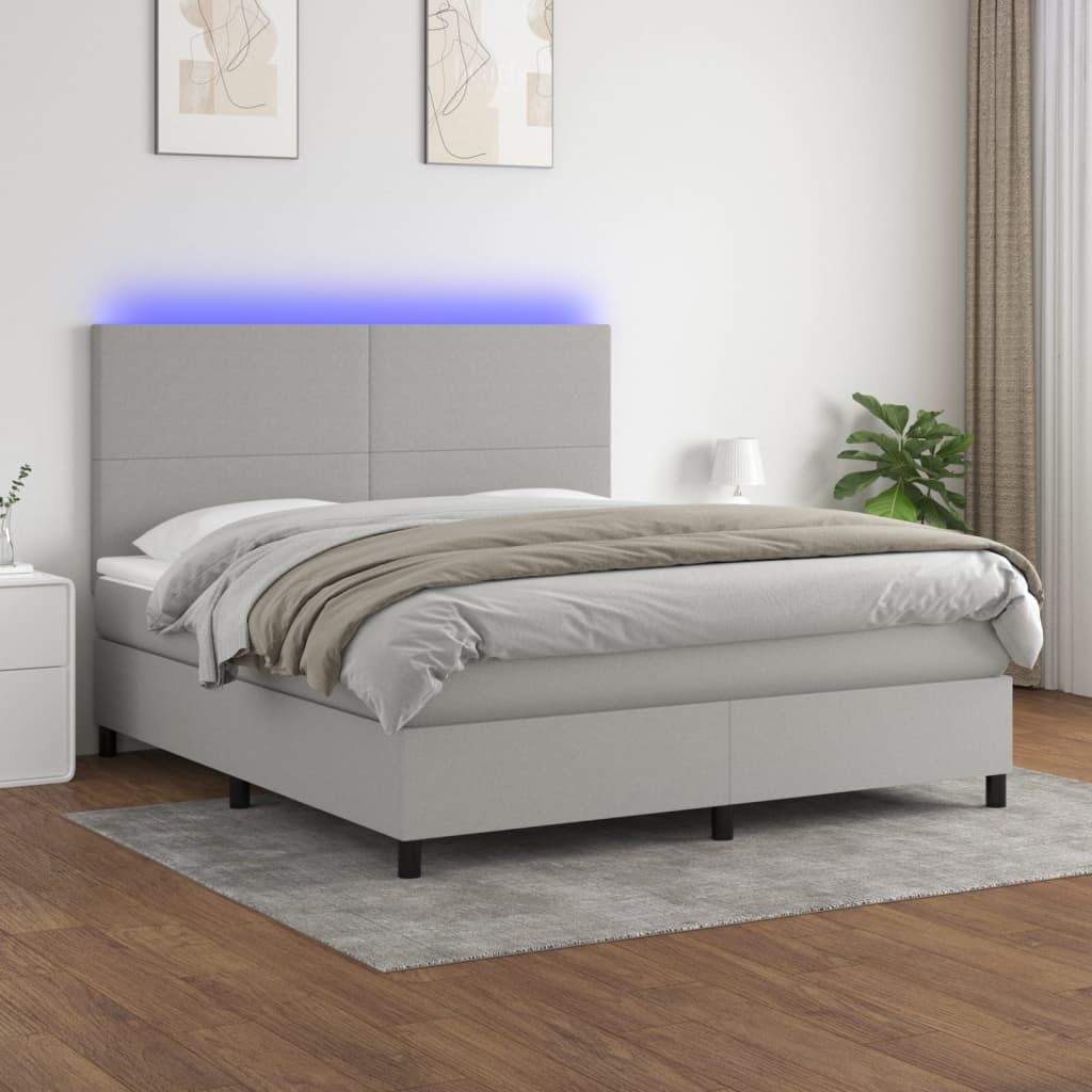 Boxspring met matras en LED stof lichtgrijs 180x200 cm is nu te koop bij PeponiXL, paradijselijk wonen!