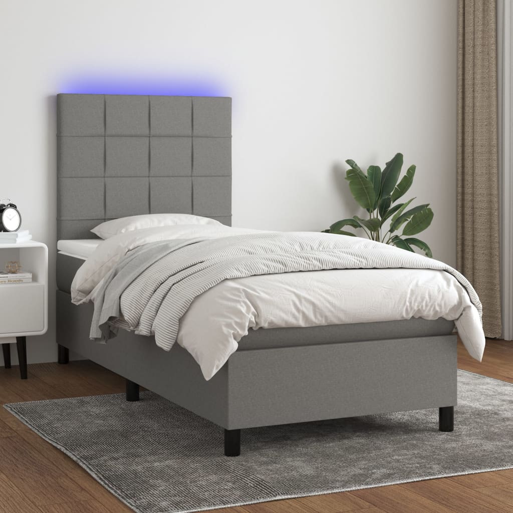 Boxspring met matras en LED stof donkergrijs 90x190 cm is nu te koop bij PeponiXL, paradijselijk wonen!