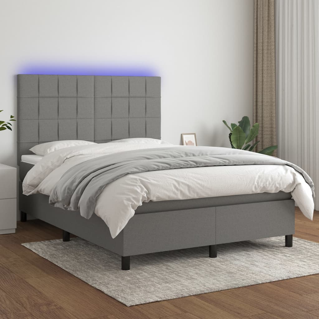 Boxspring met matras en LED stof donkergrijs 140x190 cm is nu te koop bij PeponiXL, paradijselijk wonen!
