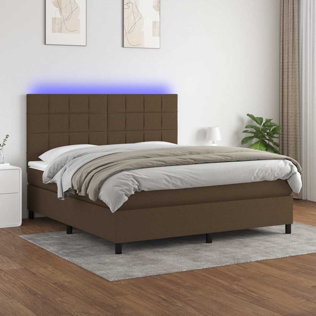Boxspring met matras en LED stof donkerbruin 160x200 cm is nu te koop bij PeponiXL, paradijselijk wonen!