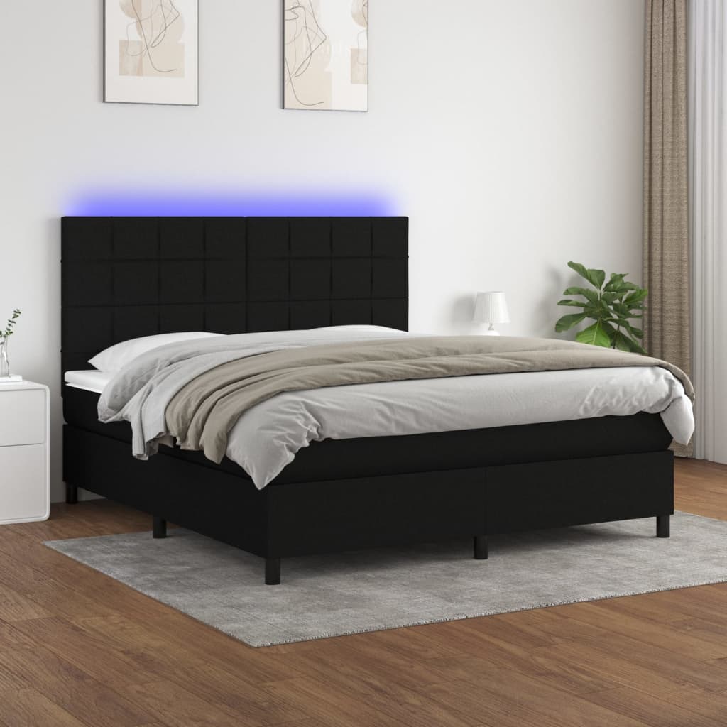Boxspring met matras en LED stof zwart 180x200 cm is nu te koop bij PeponiXL, paradijselijk wonen!