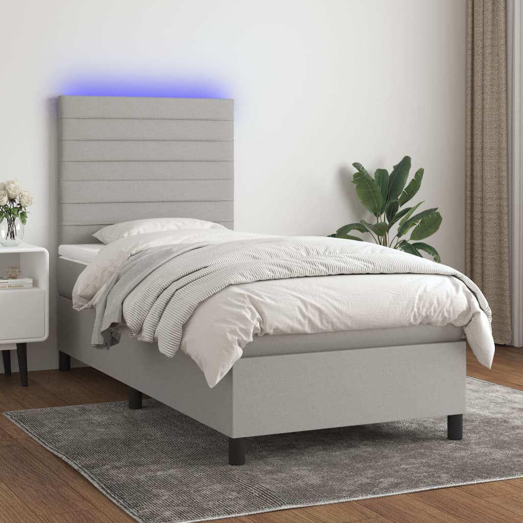 Boxspring met matras en LED stof lichtgrijs 90x200 cm is nu te koop bij PeponiXL, paradijselijk wonen!