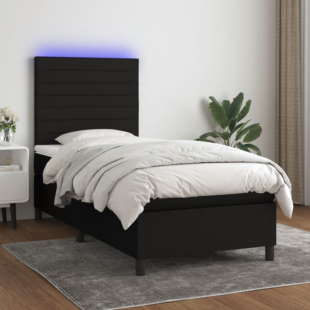 Boxspring met matras en LED stof zwart 90x200 cm is nu te koop bij PeponiXL, paradijselijk wonen!
