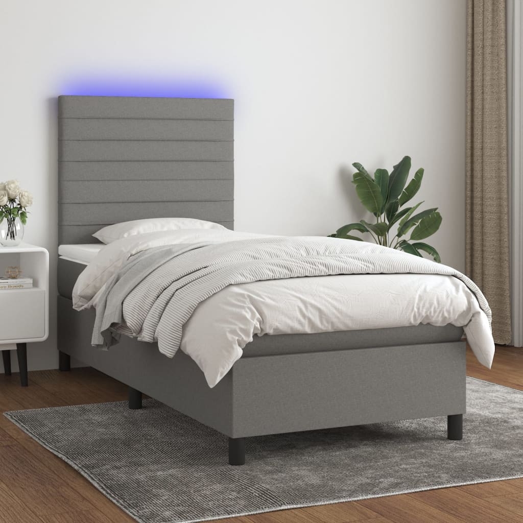Boxspring met matras en LED stof donkergrijs 100x200 cm is nu te koop bij PeponiXL, paradijselijk wonen!