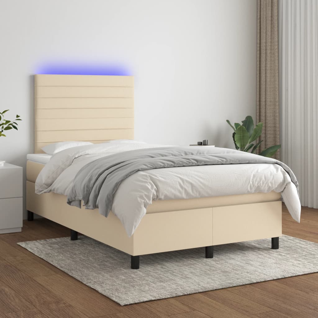 Boxspring met matras en LED stof crèmekleurig 120x200 cm is nu te koop bij PeponiXL, paradijselijk wonen!