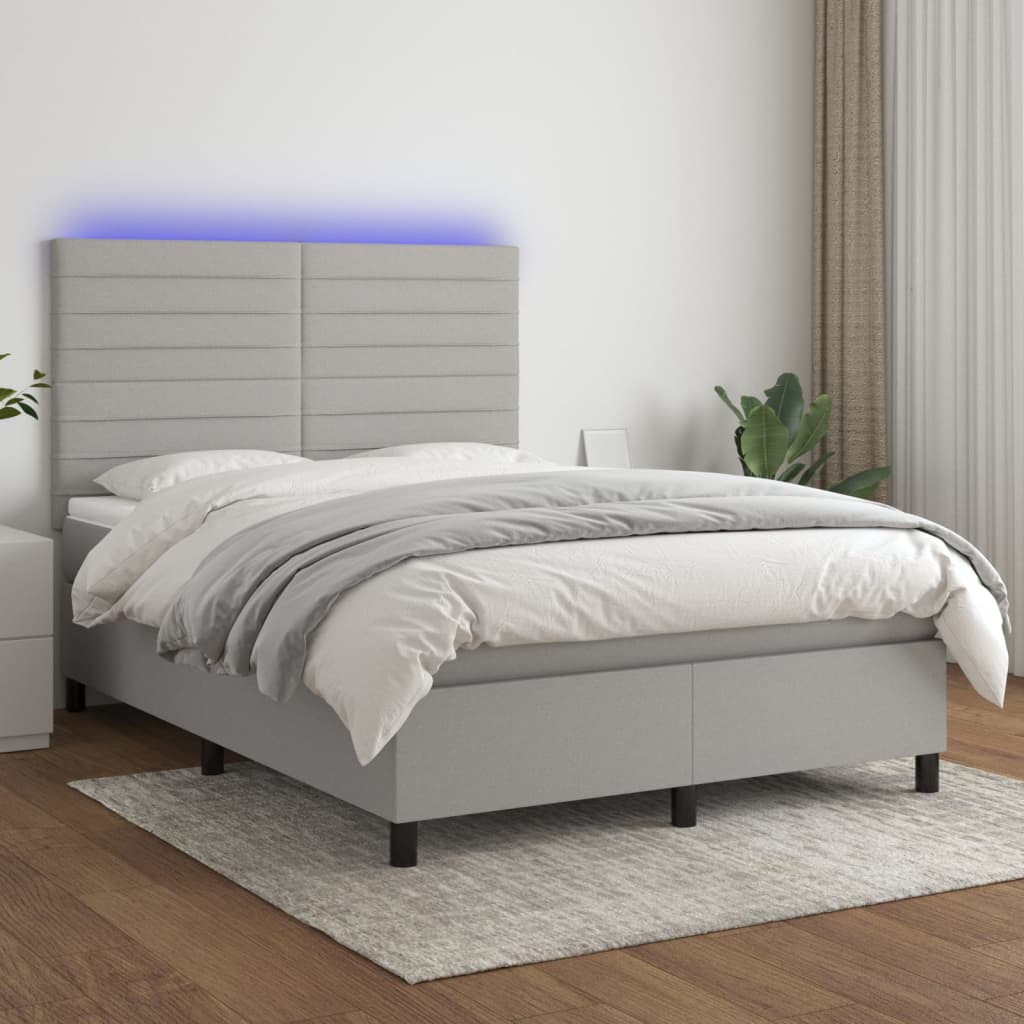 Boxspring met matras en LED stof lichtgrijs 140x200 cm is nu te koop bij PeponiXL, paradijselijk wonen!