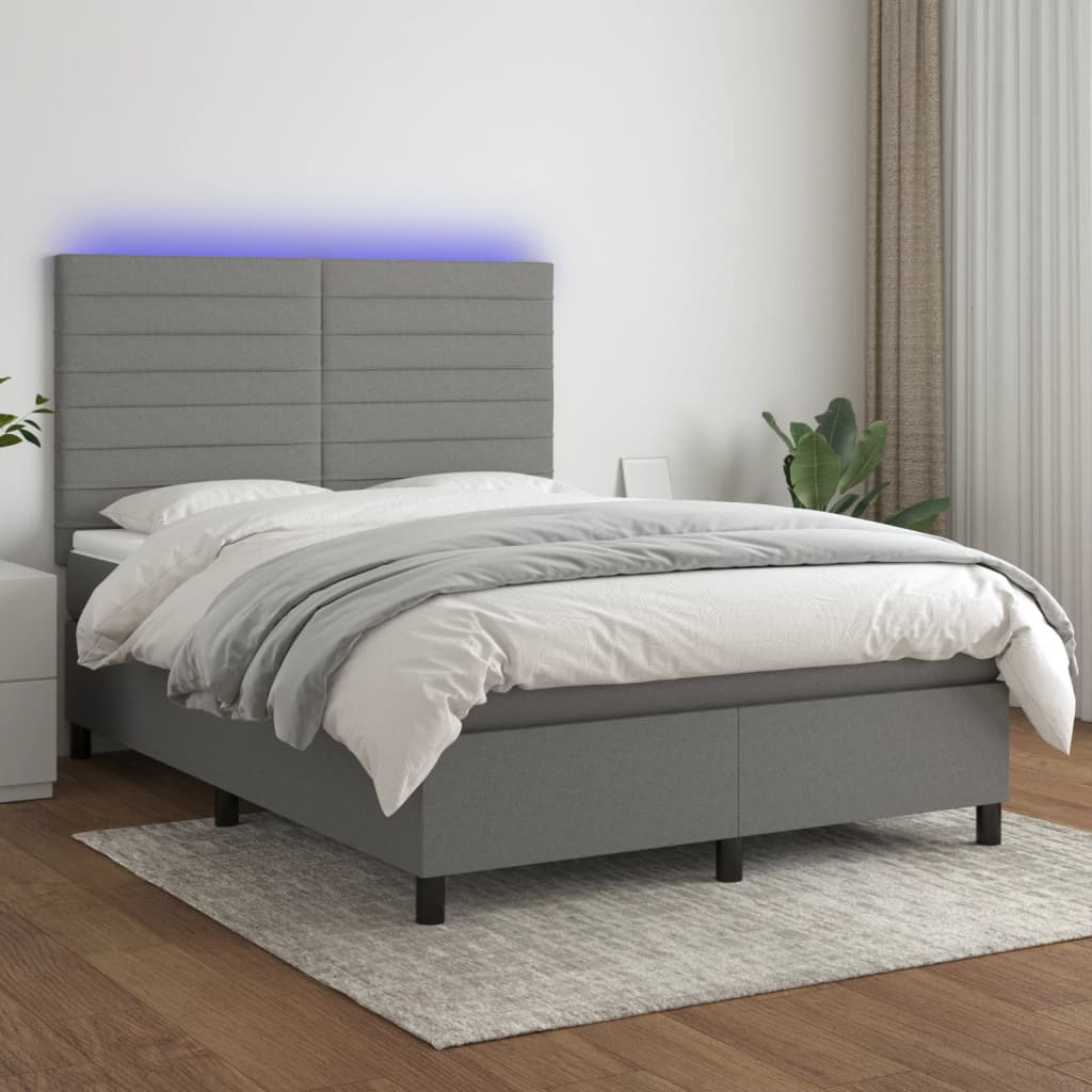 Boxspring met matras en LED stof donkergrijs 140x200 cm is nu te koop bij PeponiXL, paradijselijk wonen!