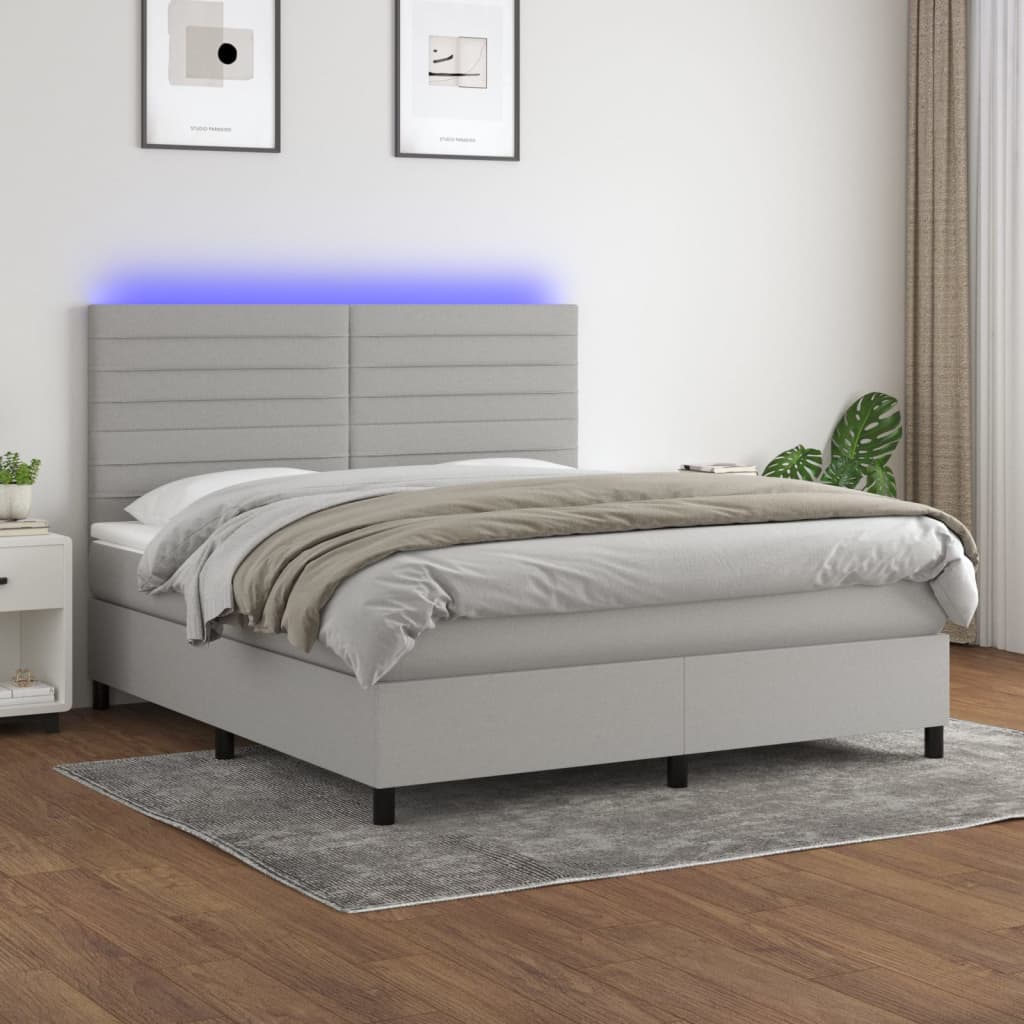 Boxspring met matras en LED stof lichtgrijs 180x200 cm is nu te koop bij PeponiXL, paradijselijk wonen!