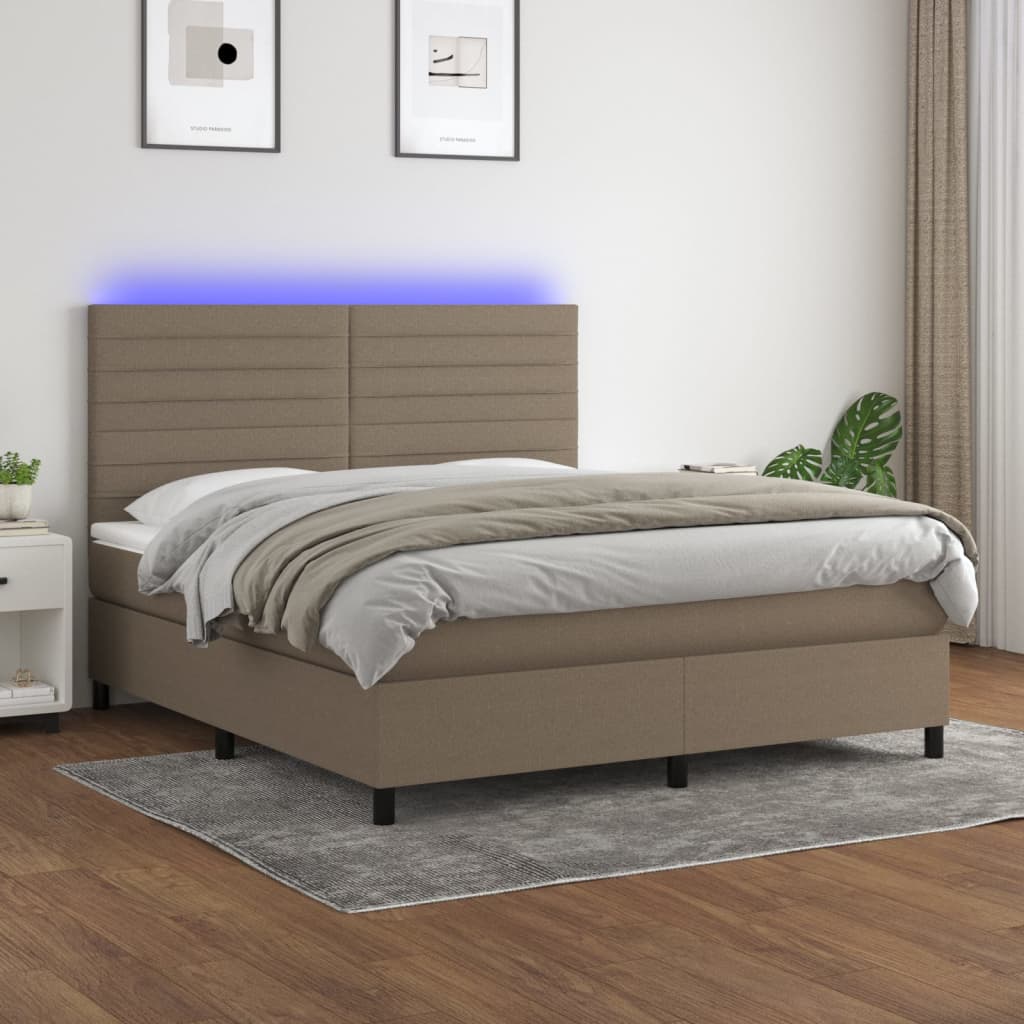 Boxspring met matras en LED stof taupe 180x200 cm is nu te koop bij PeponiXL, paradijselijk wonen!