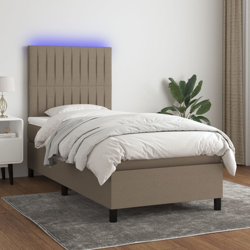 Boxspring met matras en LED stof taupe 80x200 cm is nu te koop bij PeponiXL, paradijselijk wonen!
