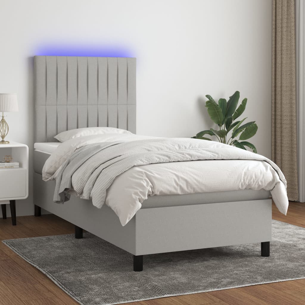 Boxspring met matras en LED stof lichtgrijs 90x190 cm is nu te koop bij PeponiXL, paradijselijk wonen!
