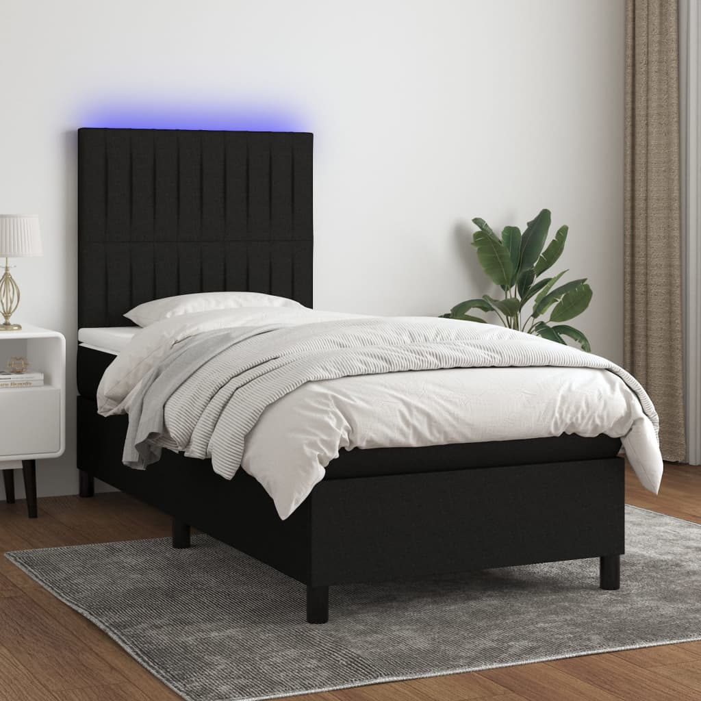 Boxspring met matras en LED stof zwart 100x200 cm is nu te koop bij PeponiXL, paradijselijk wonen!