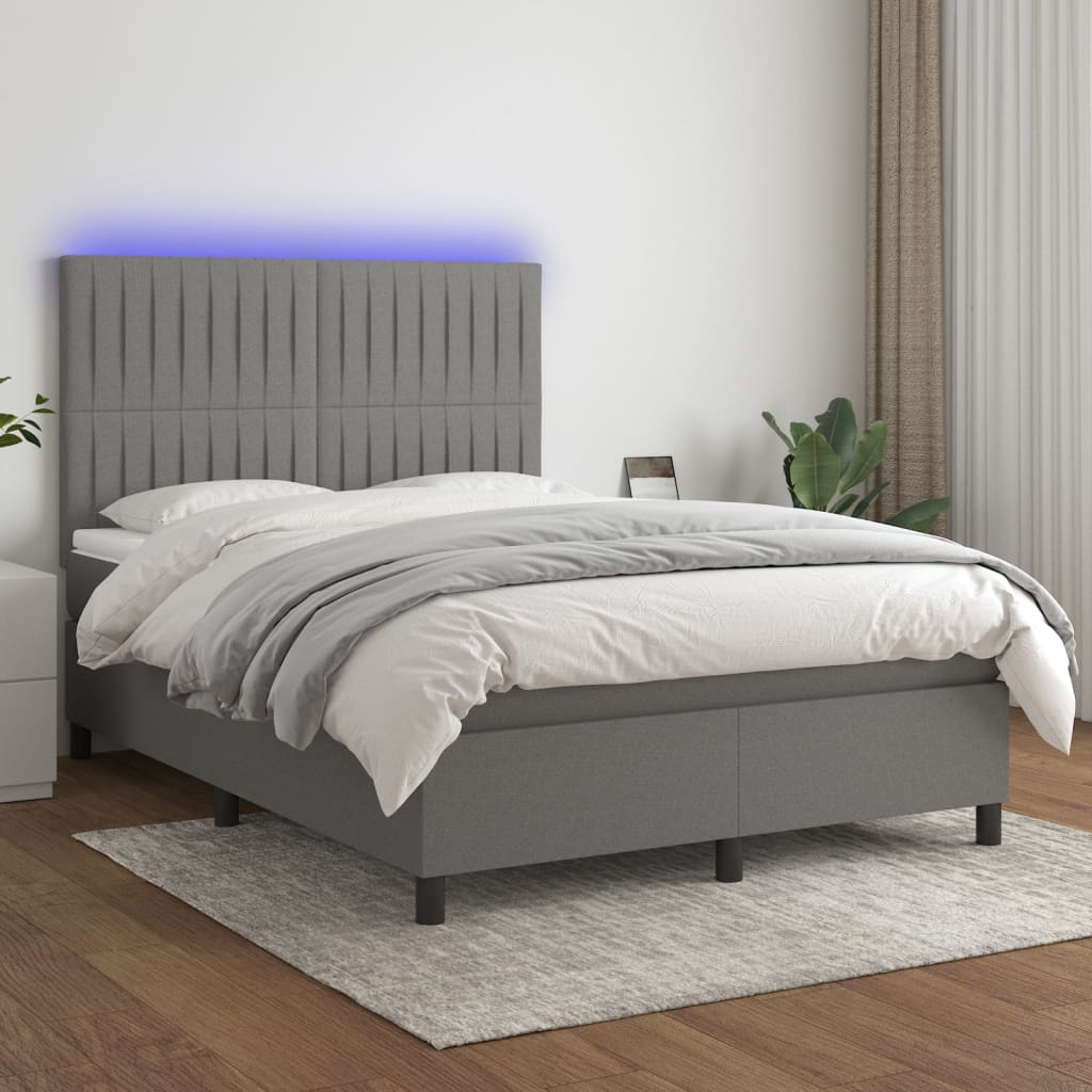 Boxspring met matras en LED stof donkergrijs 140x190 cm is nu te koop bij PeponiXL, paradijselijk wonen!