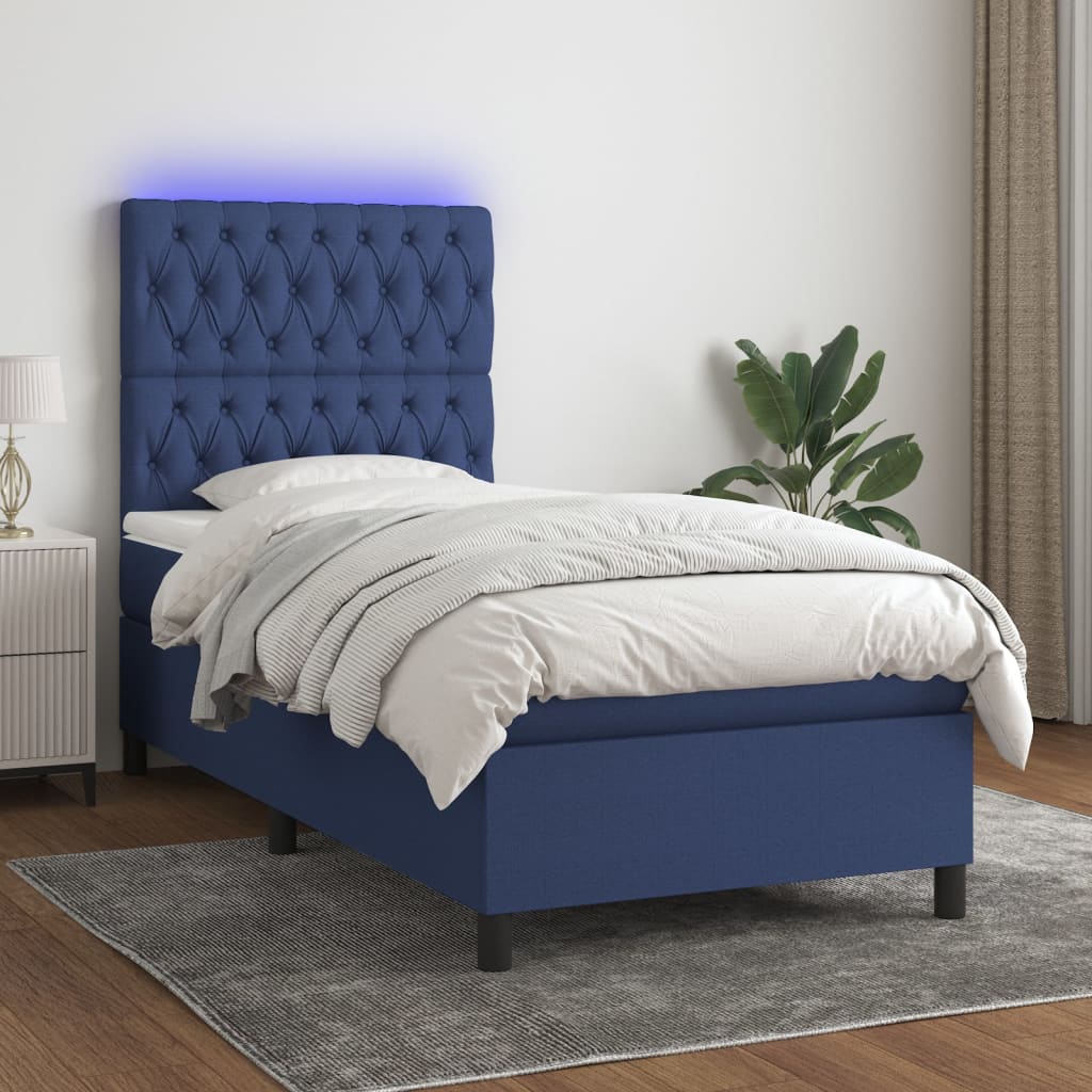 Boxspring met matras en LED stof blauw 80x200 cm is nu te koop bij PeponiXL, paradijselijk wonen!