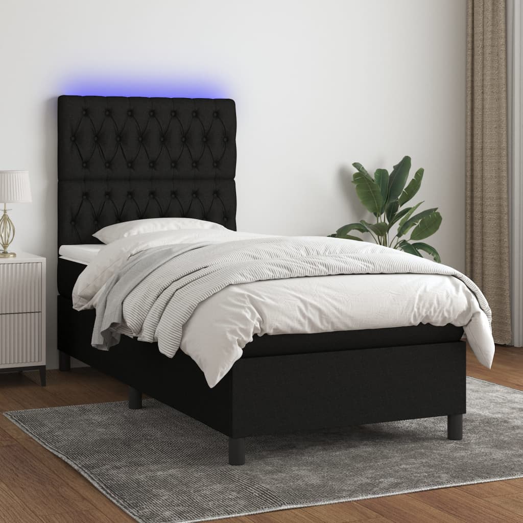 Boxspring met matras en LED stof zwart 90x200 cm is nu te koop bij PeponiXL, paradijselijk wonen!